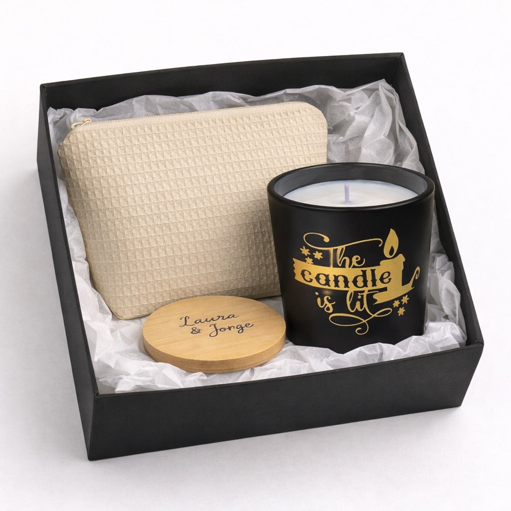 Pack Calm Premium · Neceser waffle con fondo + Vela XL cera de soja
