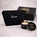 Pack Personal Touch · Neceser lona personalizado con fondo + Vela personalizada cera de soja